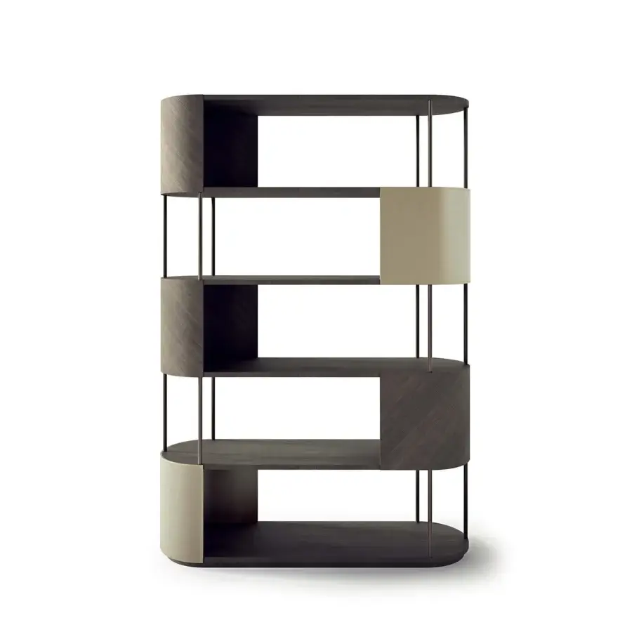 Superior Carpanelli Gae bookcase crafted in fine woods with beige panels and a smooth satin finish