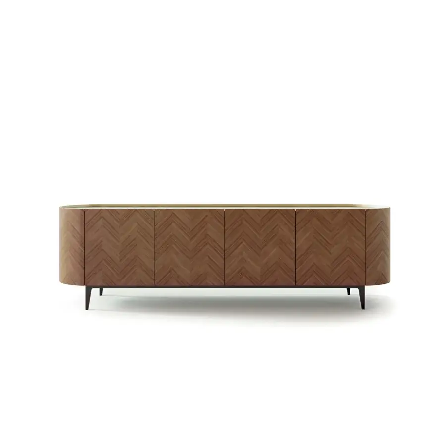 Exceptional Carpanelli Alfea sideboard crafted in medium-brown wood with a satin finish and herringbone detail