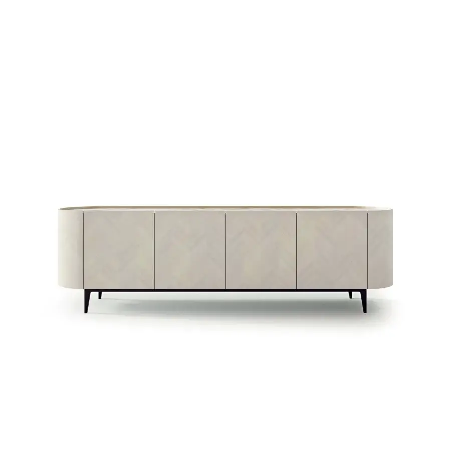 Distinguished Carpanelli Alfea sideboard built in light neutral wood with a herringbone pattern and satin finish