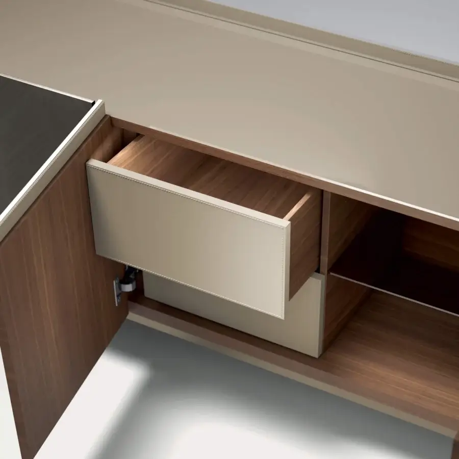 Distinguished Carpanelli Alfea sideboard crafted in medium-toned brown wood with beige panels and a satin finish