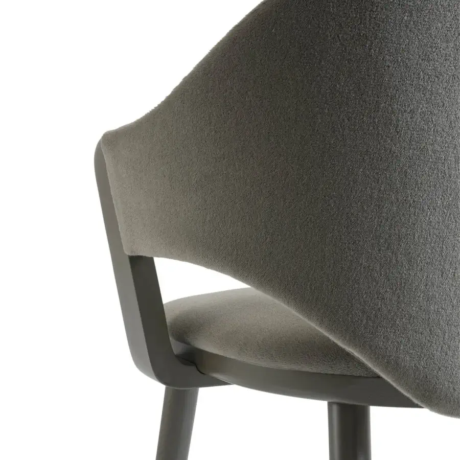Distinguished Billiani Cortina dining chair with enveloping muted gray textile and refined matte gray wooden frame
