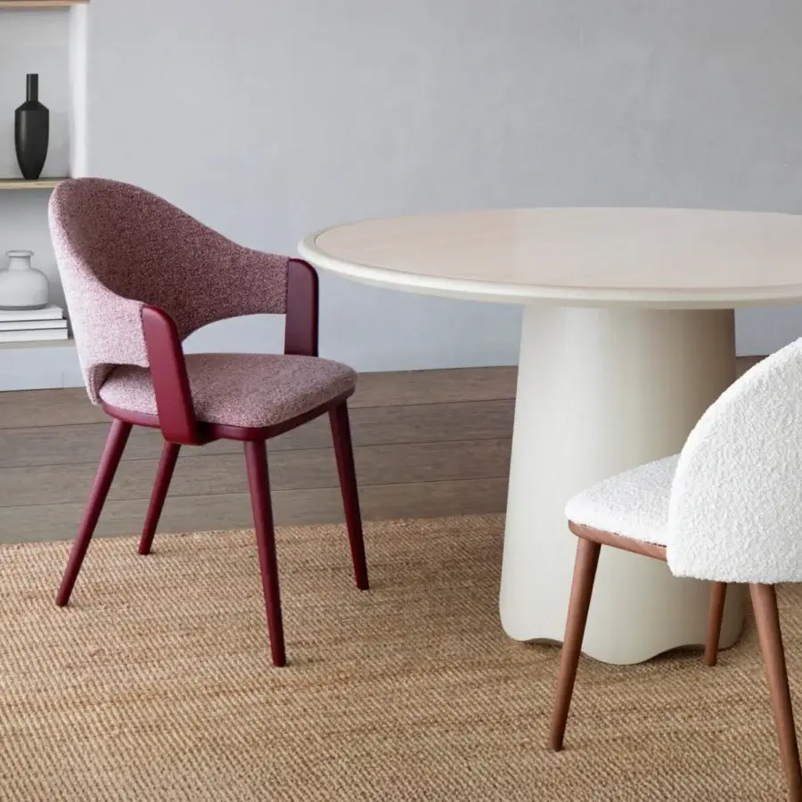 Lavish Billiani Cortina dining chair crafted with reddish-burgundy textile and smooth satin-finish wood frame