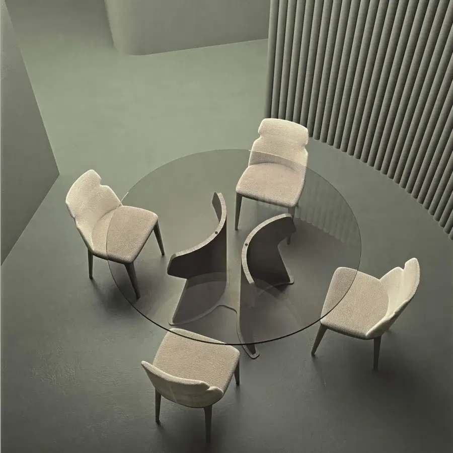 Superior Carpanelli Shape chair upholstered in textured woven textile with dark-toned wood legs and polyurethane padding