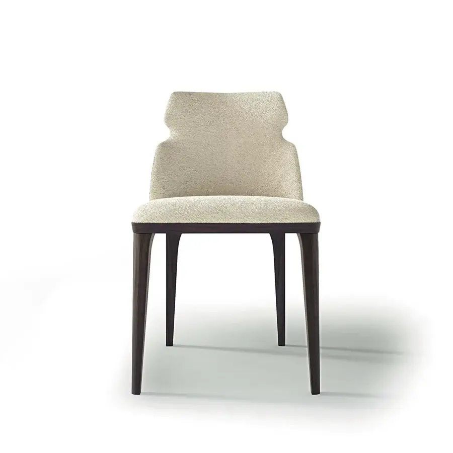Captivating Carpanelli Shape chair upholstered in neutral beige textile with beautifully grained wood and satin finish