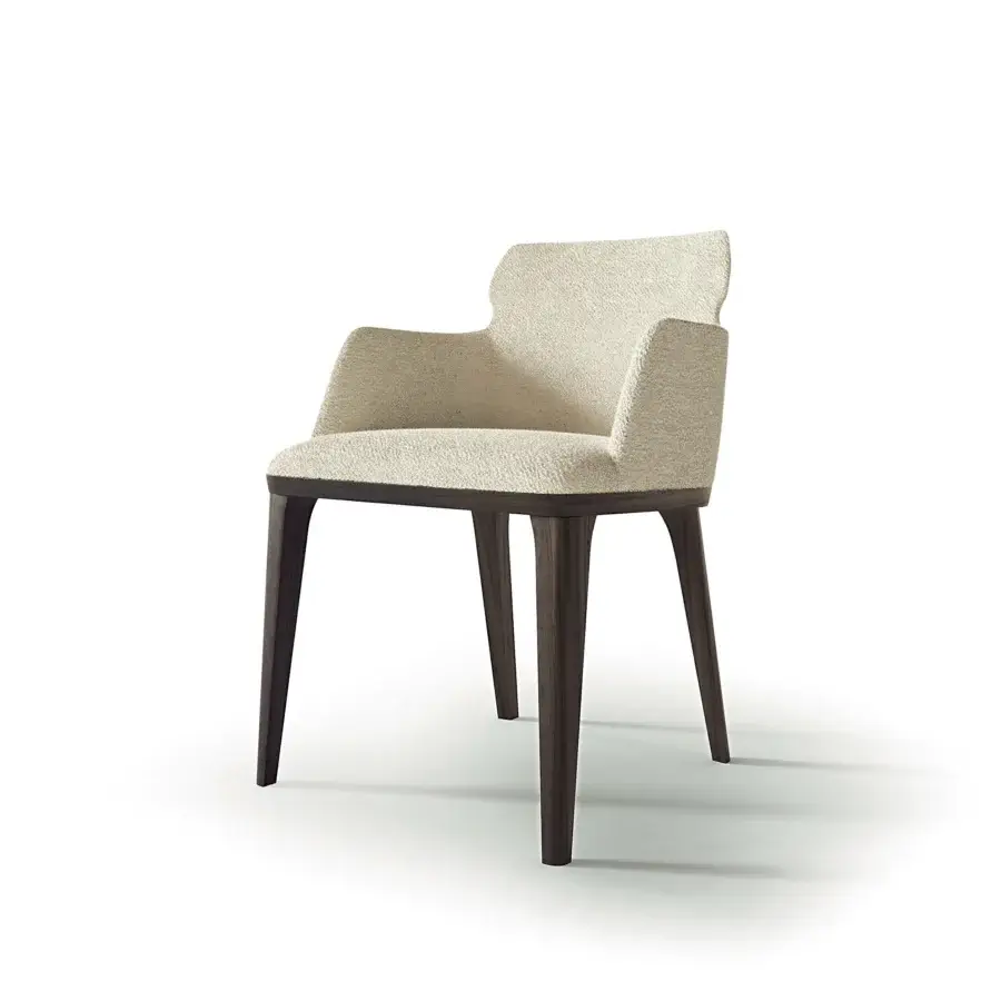 Distinguished Carpanelli Shape chair upholstered in textured neutral beige textile with satin-finish wood legs