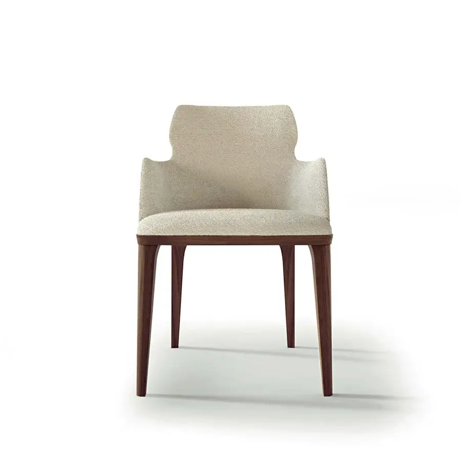 Exceptional Carpanelli Shape chair upholstered in textured neutral beige textile with satin-finish wood frame