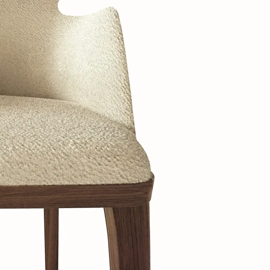Superior Carpanelli Shape chair upholstered in light beige textured textile with satin-finish grained wood legs