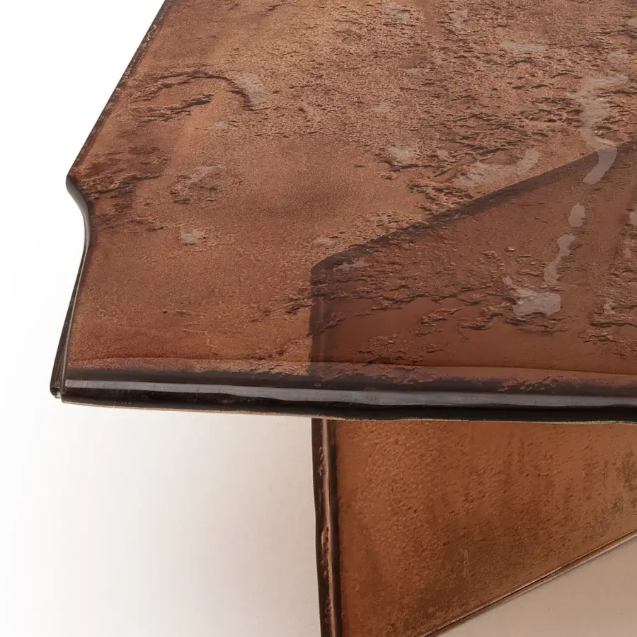 Captivating Arte Veneziana Soazo coffee table sculpted in layered molten glass with bronze to transparent degradé and partial back silvering