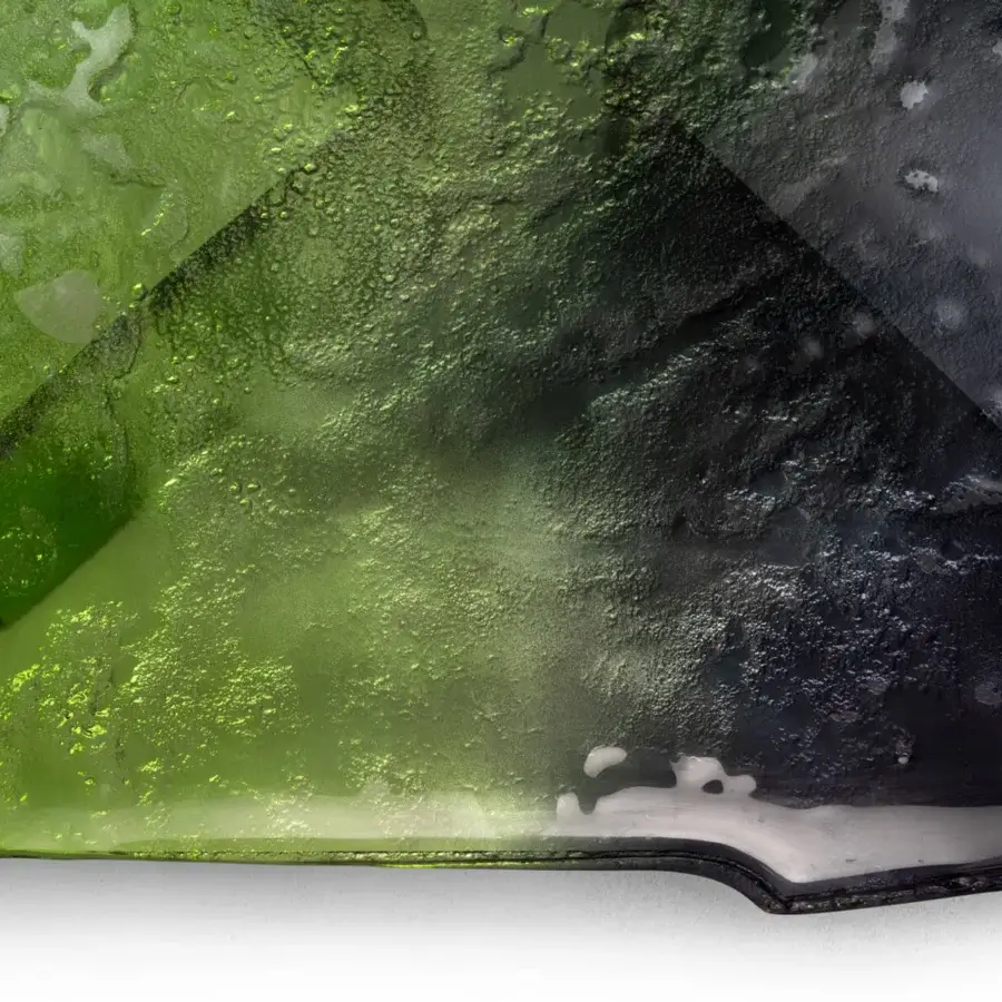 Captivating Arte Veneziana Soazo coffee table crafted in layered molten glass with green to midnight blue degradé and partial silvering