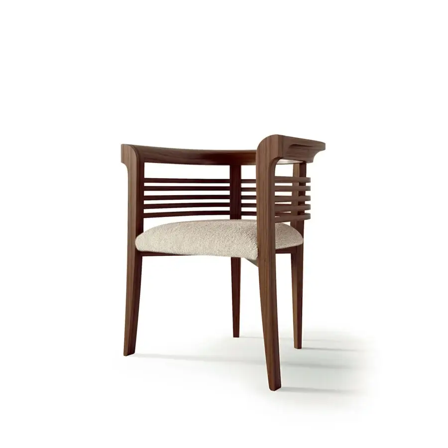 Elegant Carpanelli Dolfin chair crafted from solid ash wood with a walnut tone finish and off-white textured seat