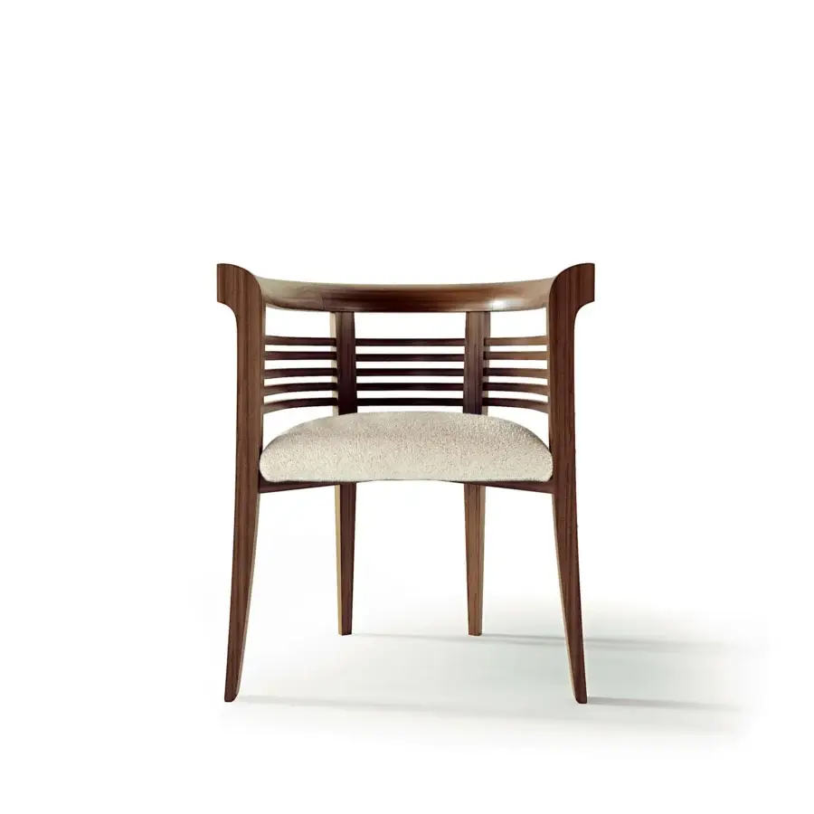 Distinguished Carpanelli Dolfin chair crafted from solid ash wood with a satin walnut finish and light beige upholstery