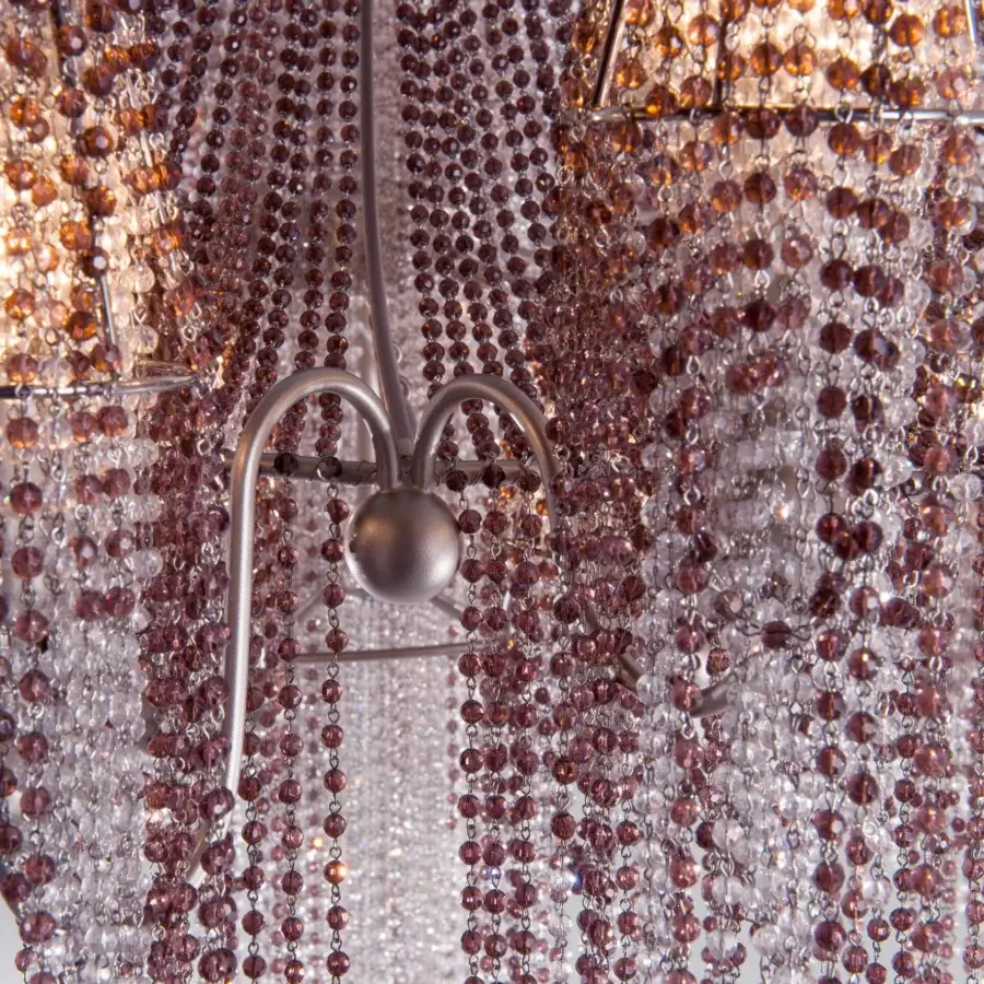 Superior Patrizia Garganti Burlesque chandelier with mauve and plum glass beads in a satin metal framework