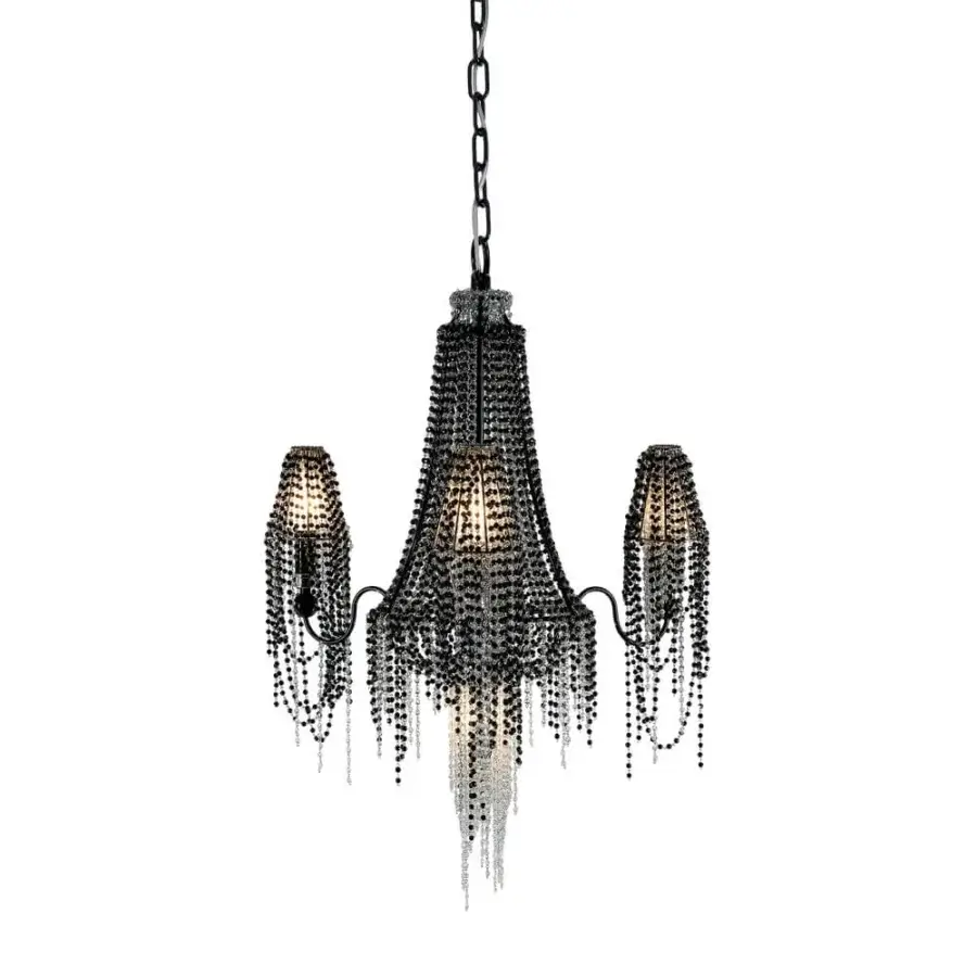 Exceptional Patrizia Garganti Burlesque chandelier crafted in Italy with dark beads, silver accents and pearl-like strands