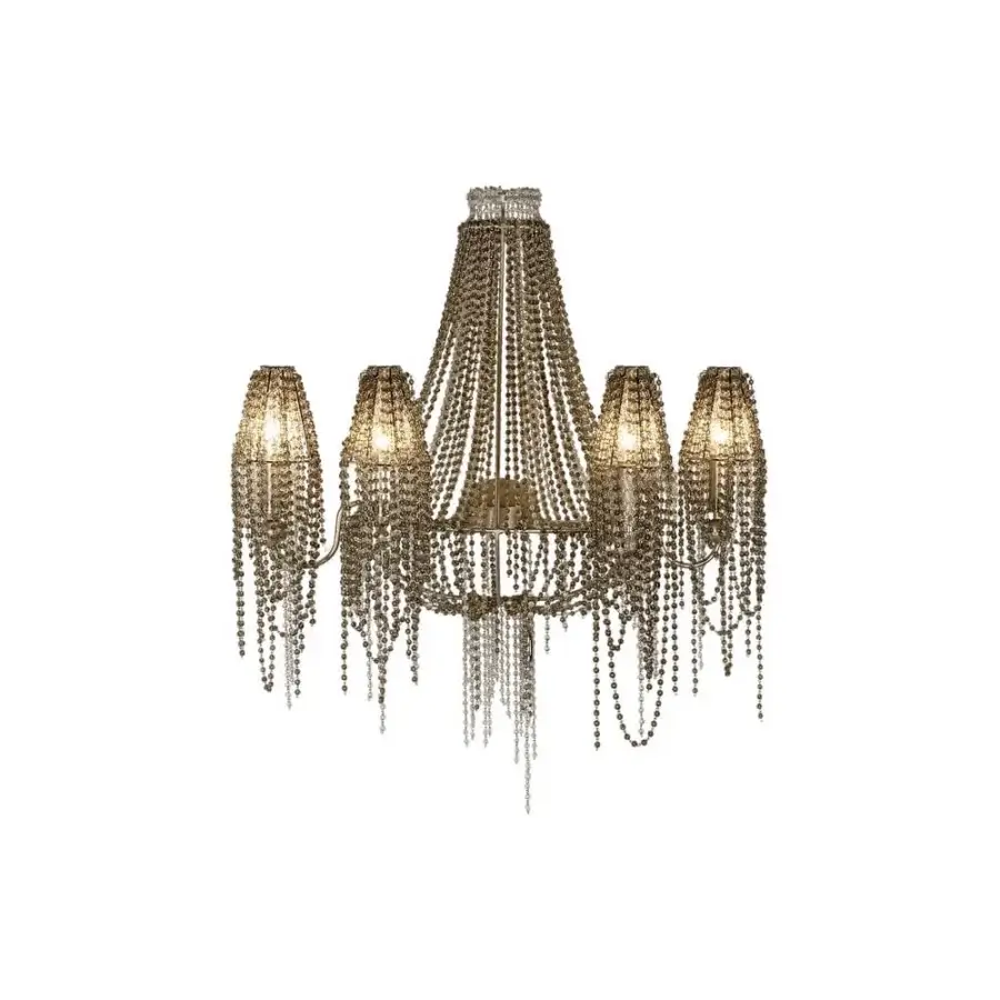 Distinguished Patrizia Garganti Burlesque Crystal Cascade wall lamp with cascading light-colored metal beads and translucent glass shades in satin gold tone