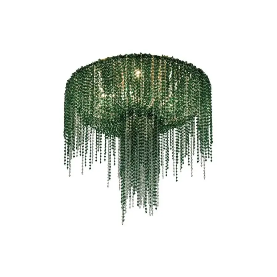 Distinguished Patrizia Garganti Burlesque ceiling lamp with cascading crystal-like strands and deep emerald green finish