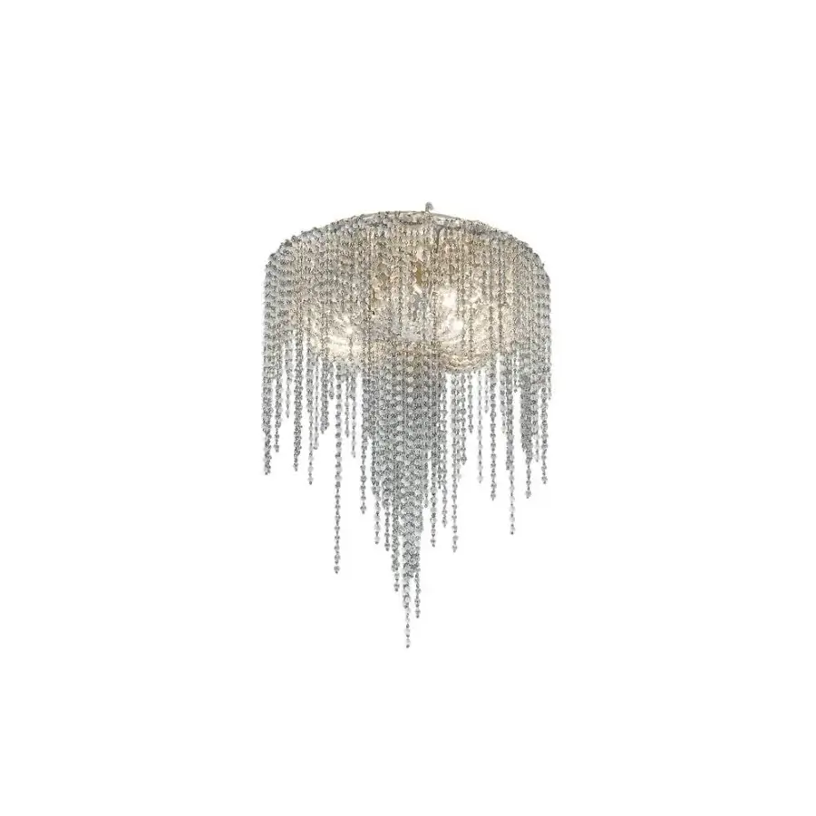 Exclusive Patrizia Garganti Burlesque ceiling lamp with cascading silver-toned glass strands and golden metallic structure