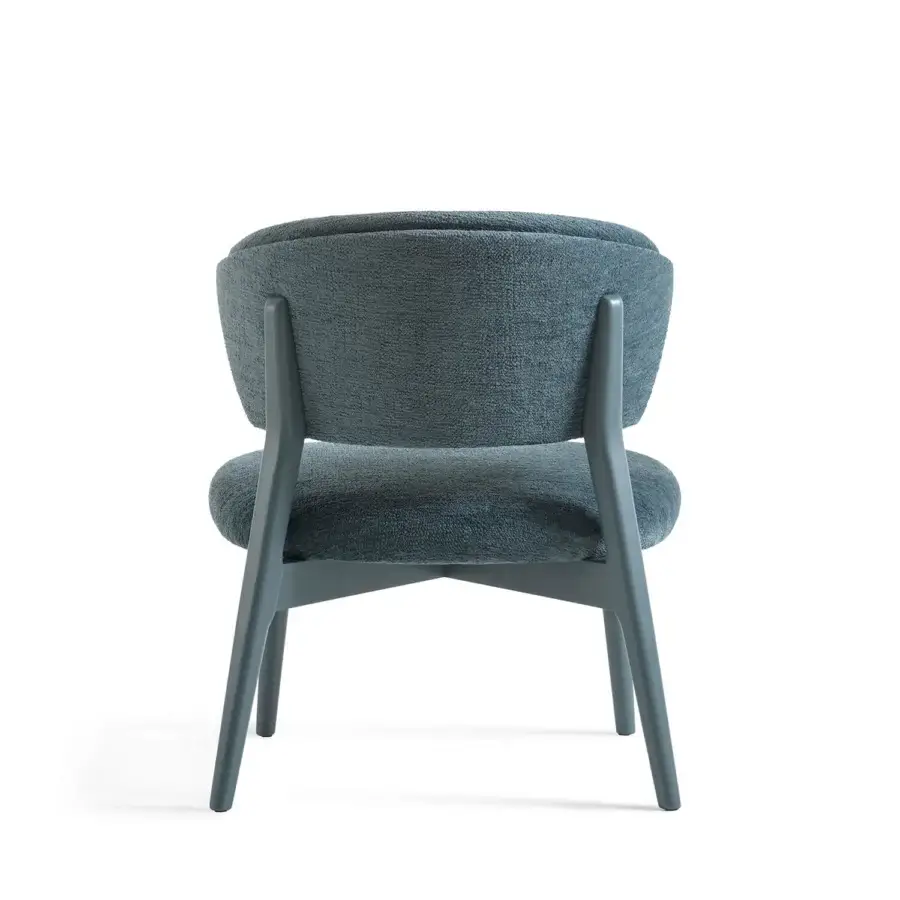 Sophisticated Billiani Stella lounge chair with muted blue-grey textile upholstery and satin-finish wood frame