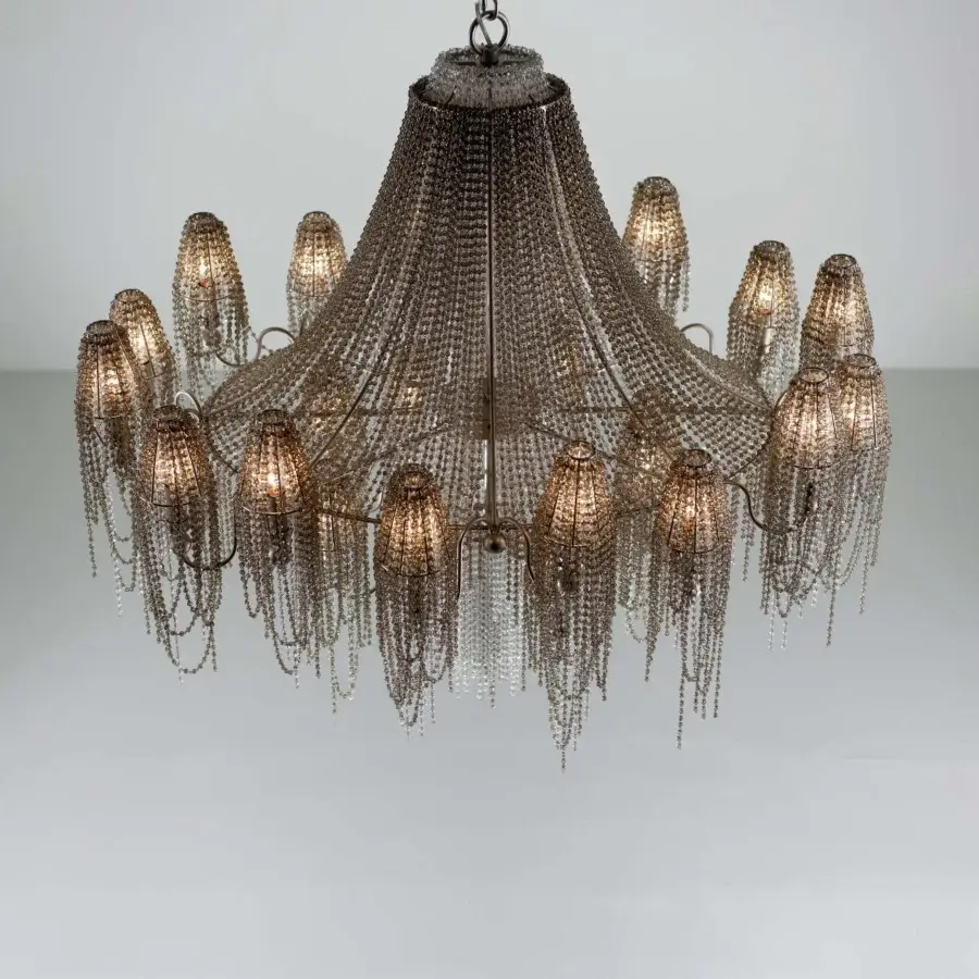 Exceptional Patrizia Garganti Burlesque chandelier with darkened metal and cascading clear glass crystals crafted in Italy
