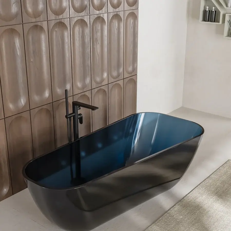 Captivating Norah Design ANBT 01 bathtub sculpted in a deep teal-blue gradient Norahcrystal with a glossy finish