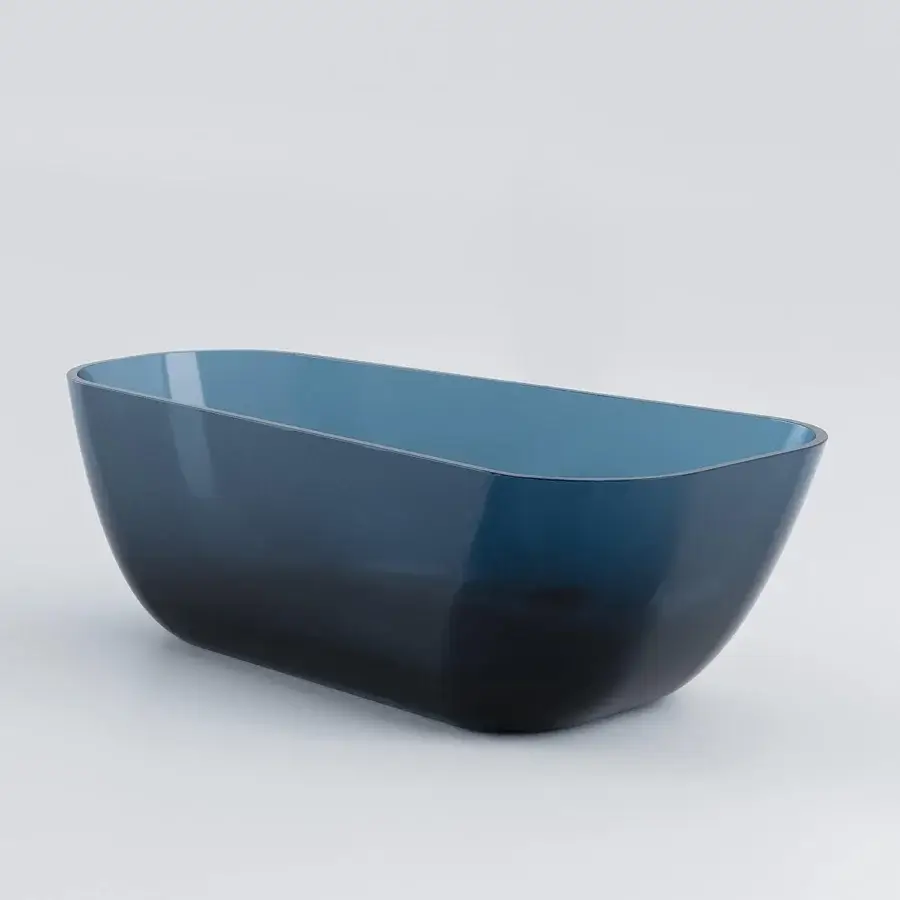 Exceptional Norah Design ANBT 01 bathtub crafted in Norahcrystal with a glossy gradient transitioning from dark navy to brighter teal