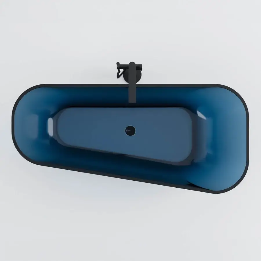 Distinguished Norah Design ANBT 01 bathtub crafted in glossy deep teal blue transitioning to dark gray Norahcrystal material