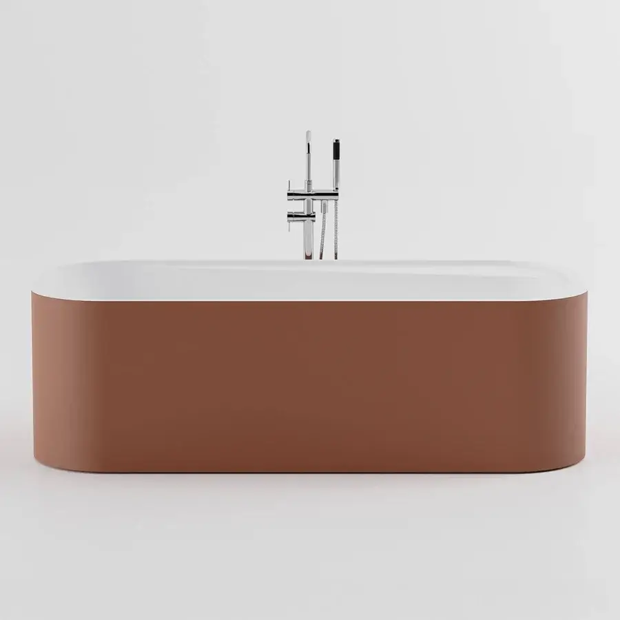 Exceptional Norah Design ANBT 02 bathtub with terracotta exterior and velvety matte white Norahcryl solid surface interior