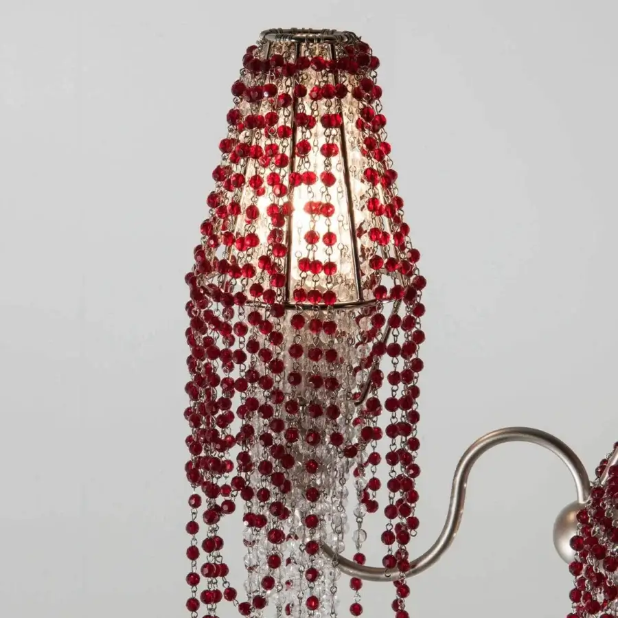 Lavish Patrizia Garganti Burlesque wall lamp with cascading red crystal beads and silver-toned metal framework