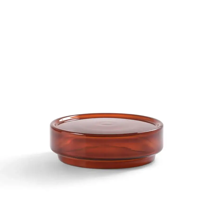 Exceptional Billiani Stack side table in warm amber blown glass with a glossy finish crafted in Italy