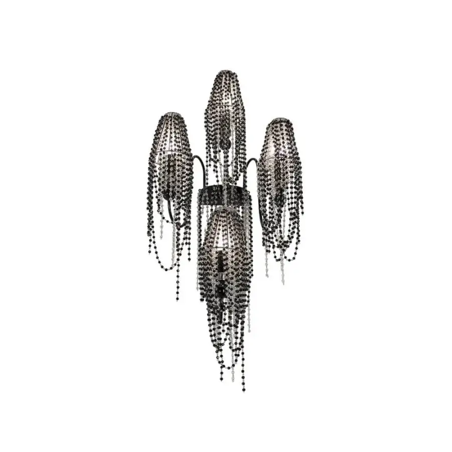 Superior Patrizia Garganti Burlesque wall lamp with cascading dark beads crafted in Italy for luminous walls