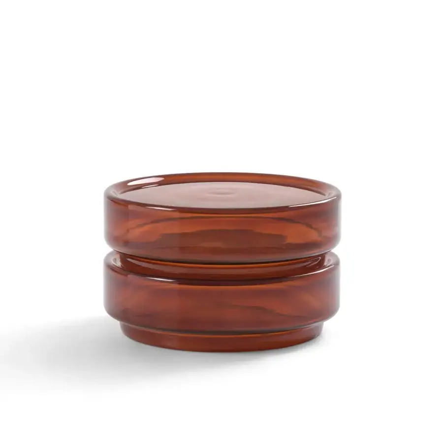 Elegant Billiani Stack side table in warm amber blown glass with a glossy finish