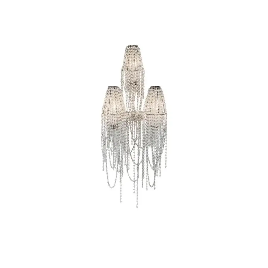 Distinguished Patrizia Garganti Burlesque wall lamp with cascading crystals and bright polished metal framework crafted in Italy