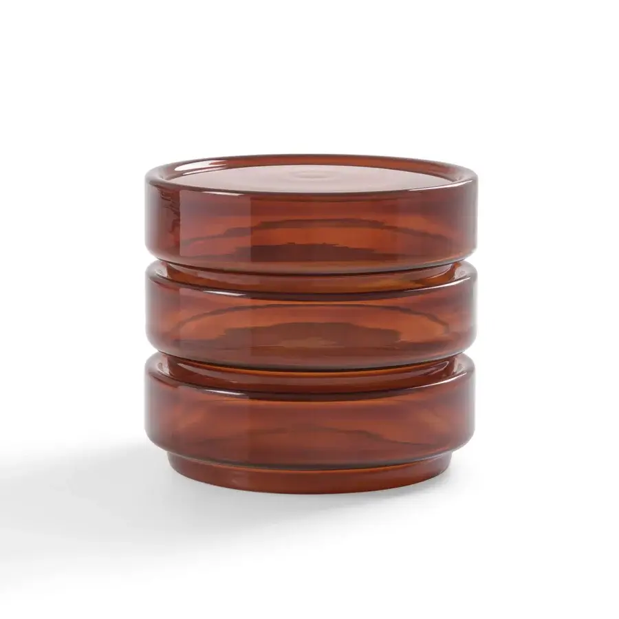 Exceptional Billiani Stack side table in warm amber blown glass with a glossy finish crafted in Italy