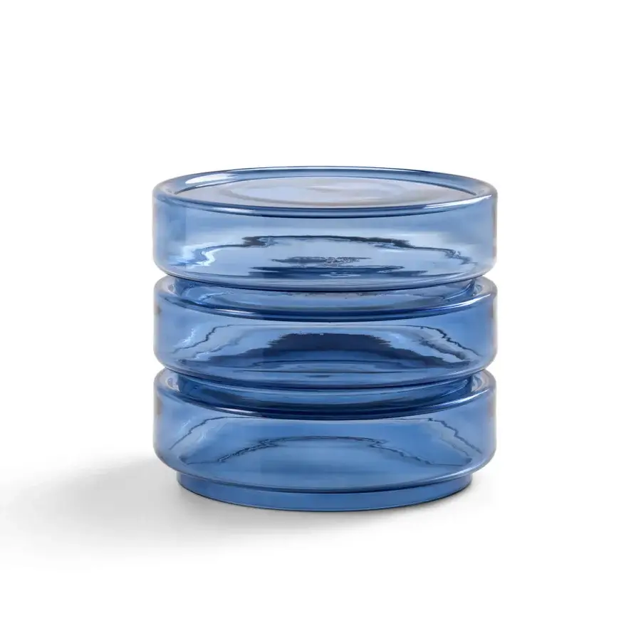 Elegant Billiani Stack side table in deep blue blown glass with a glossy finish