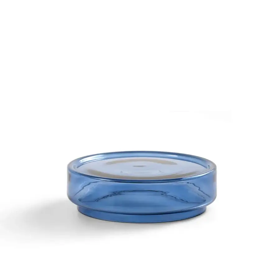Distinguished Billiani Stack side table in vibrant blue blown glass with a high-gloss finish and seamless construction