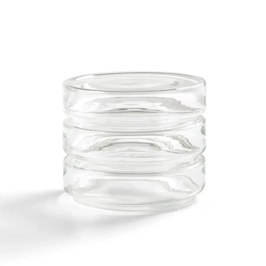 Elegant Billiani Stack side table crafted in colorless blown glass with a clear finish celebrating light and reflection