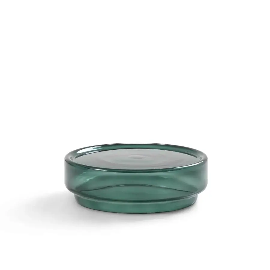 Distinguished Billiani Stack side table in blown glass with a glossy deep teal finish embodies modern aesthetics