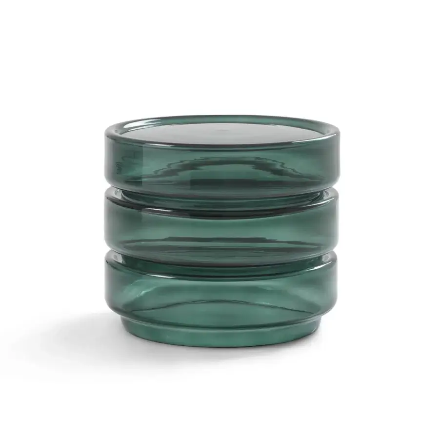 Exceptional Billiani Stack side table in glossy blown glass with a deep teal finish offering balanced form