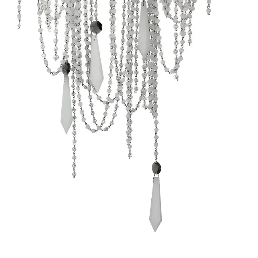 Distinguished Patrizia Garganti Burlesque crystal pendant wall lamp with cascading clear glass beads and sculptural grey crystal pendants in satin silver-toned metal