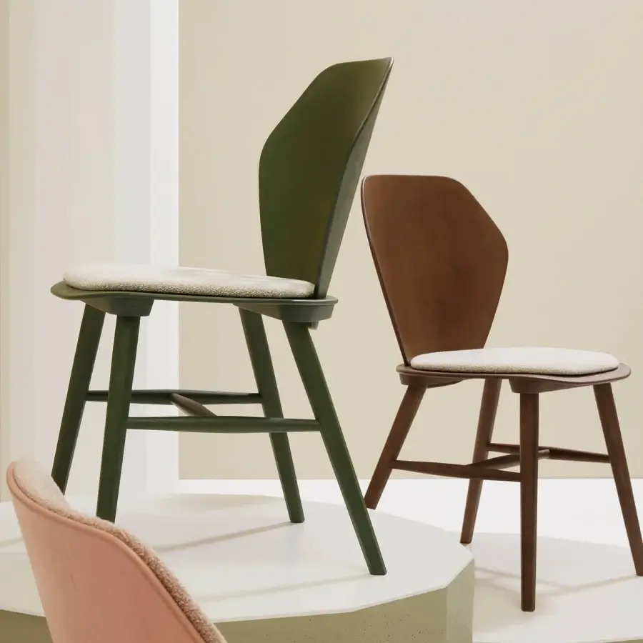 Elegant Billiani Edelweiss dining chair in muted green wood with arched backrest and satin finish