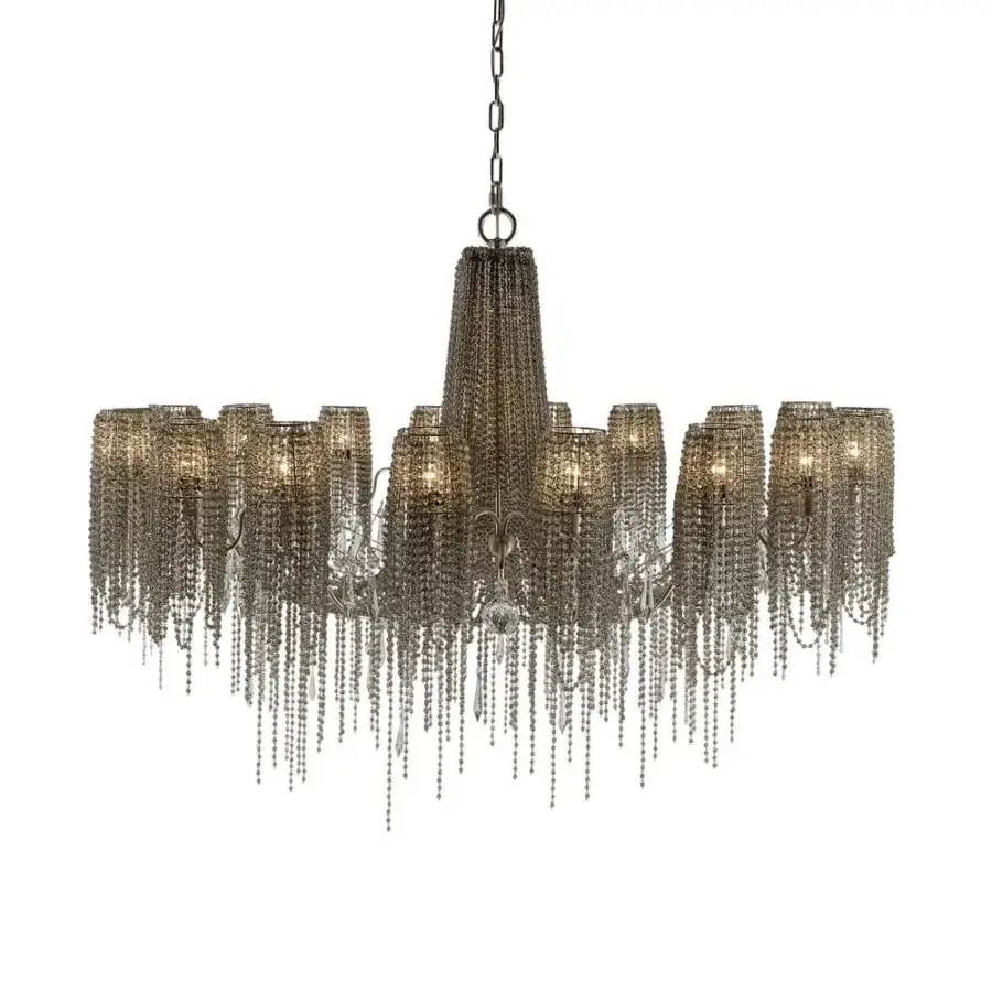 Superior Patrizia Garganti Burlesque crystal pendant chandelier with pearl strands and silver-gray steel structure