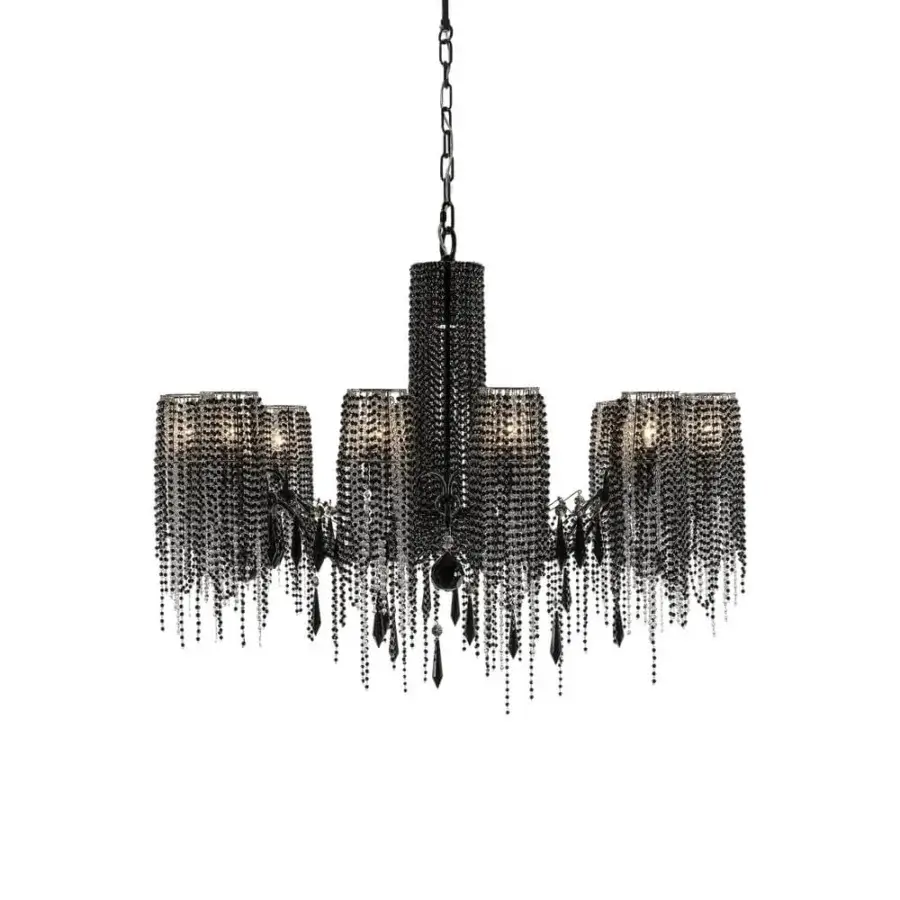 Lavish Patrizia Garganti Burlesque crystal pendant chandelier with pearl strands and dark-toned metal construction