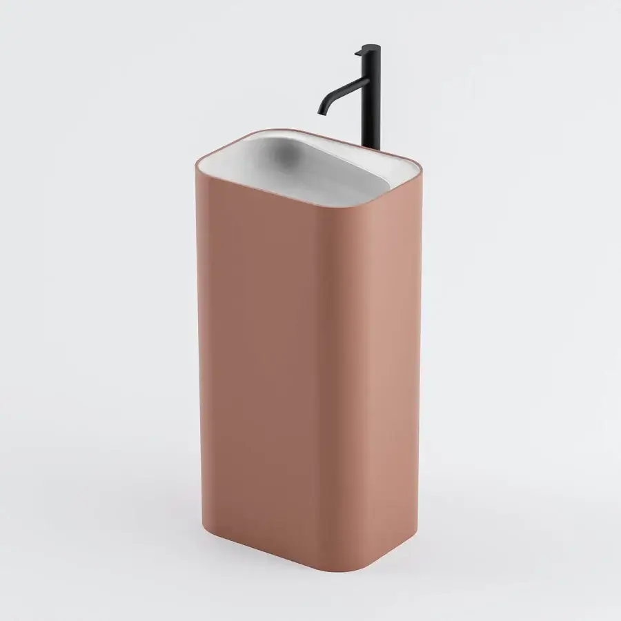 Captivating Norah Design ANCN 01 sink built from terracotta Norahcryl with a matte exterior and silvery-grey basin