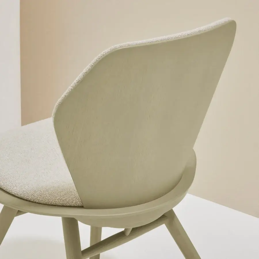 Exceptional Billiani Edelweiss lounge chair with pale green-grey wood frame and cream textile offering curved form with robust joinery