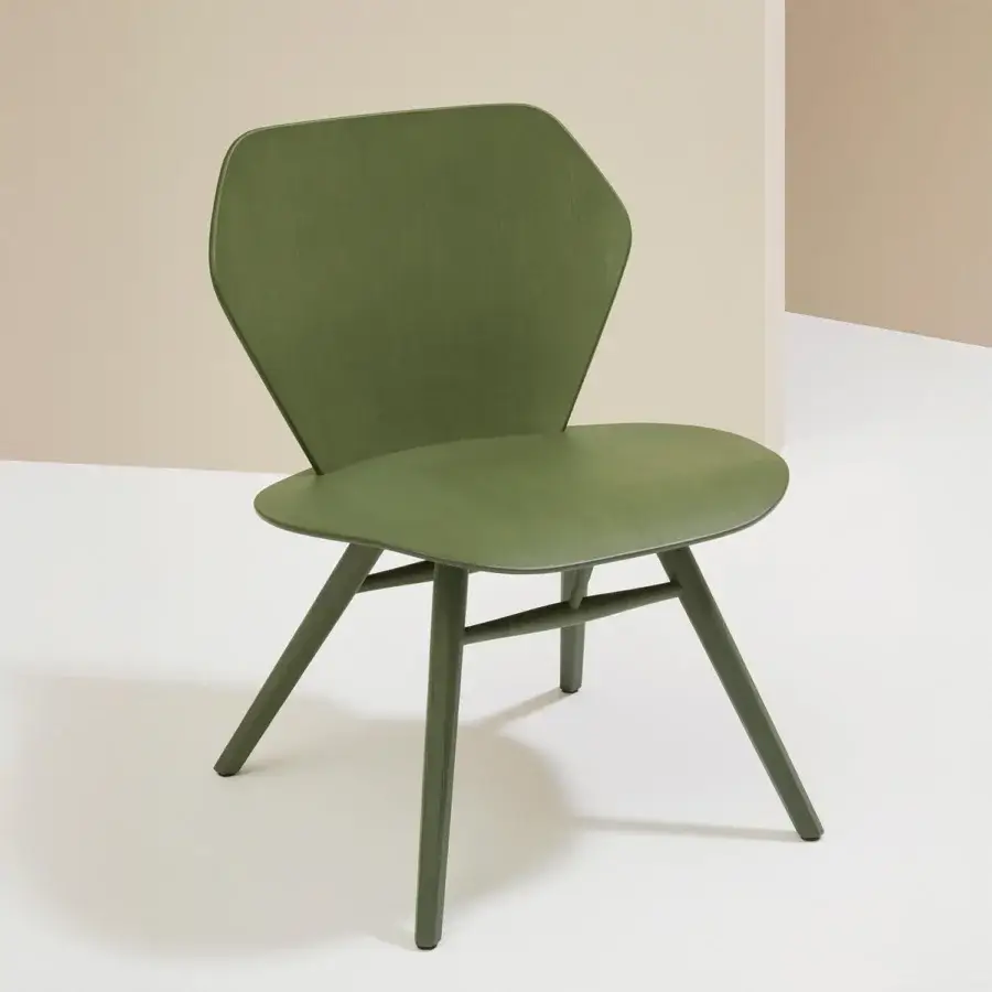 Distinctive Billiani Edelweiss lounge chair crafted in matte olive green plywood with arched backrest