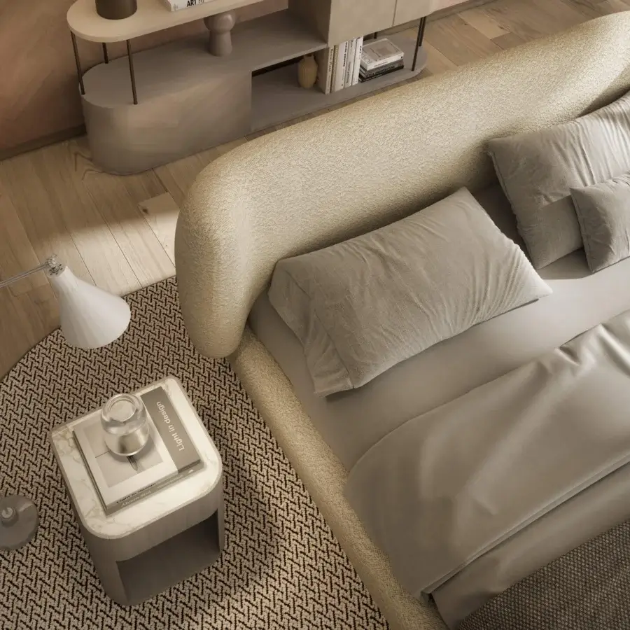 Superior Carpanelli Alma nightstand built with warm walnut wood and refined travertine marble top