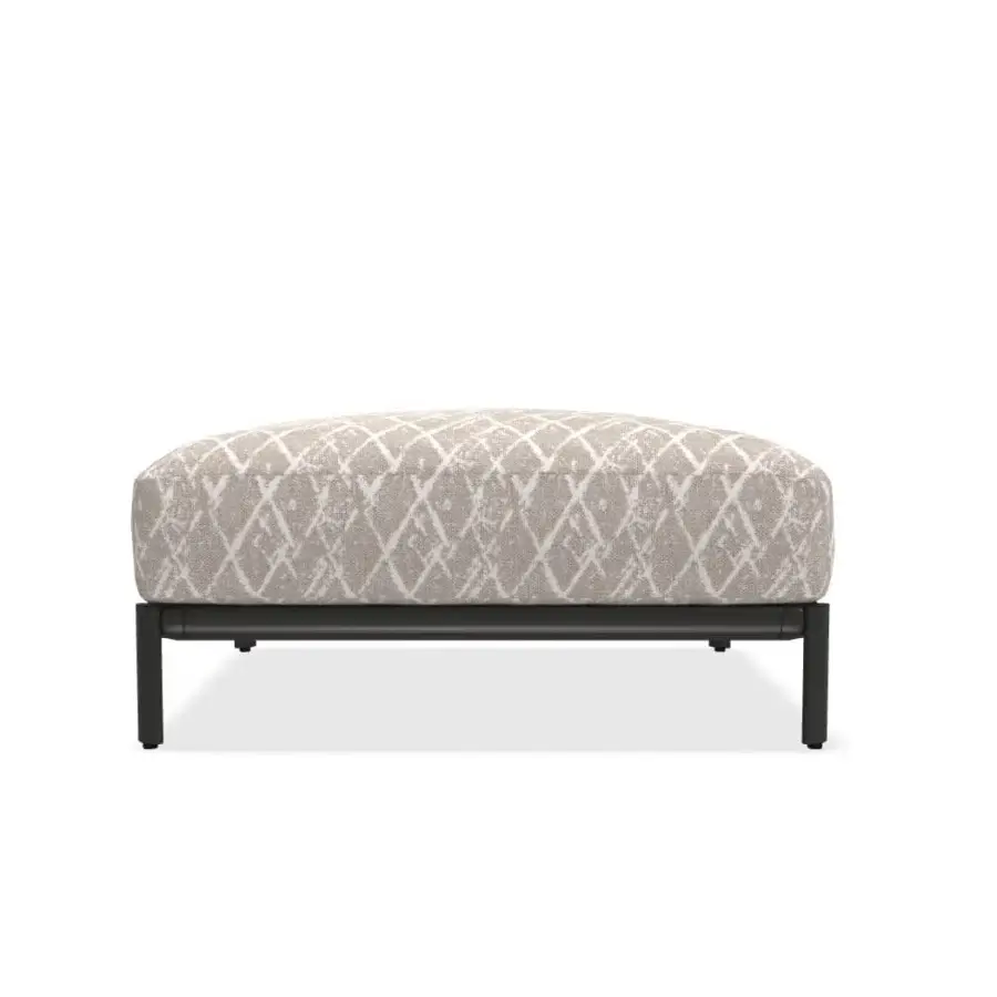 Superior Giorgetti Aldìa ottoman with neutral waterproof fabric upholstery and a painted metal base