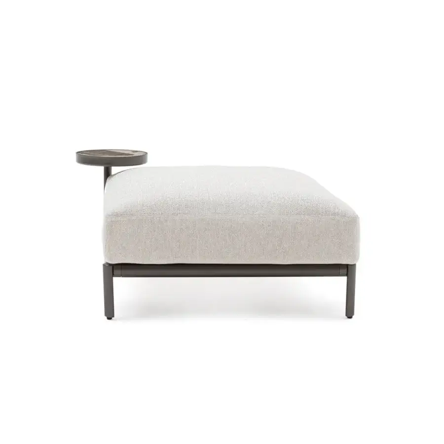 Exceptional Giorgetti Aldìa ottoman with a painted metal frame and waterproof light beige textile upholstery