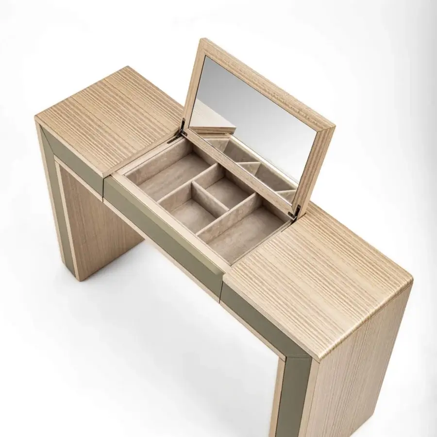 Captivating Carpanelli Galileo Lux vanity in light beige wood with olive-green accents and satin finish