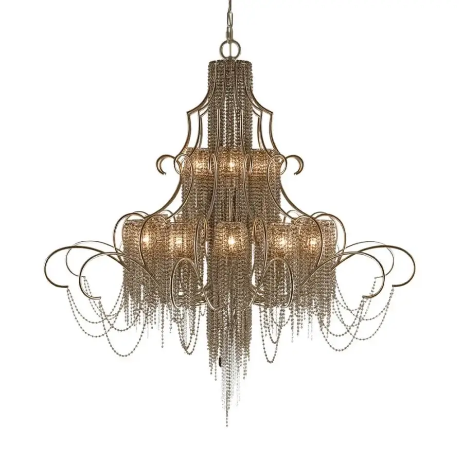 Lavish Patrizia Garganti Burlesque Wave chandelier with cascading pearls and antique gold-finished metal construction