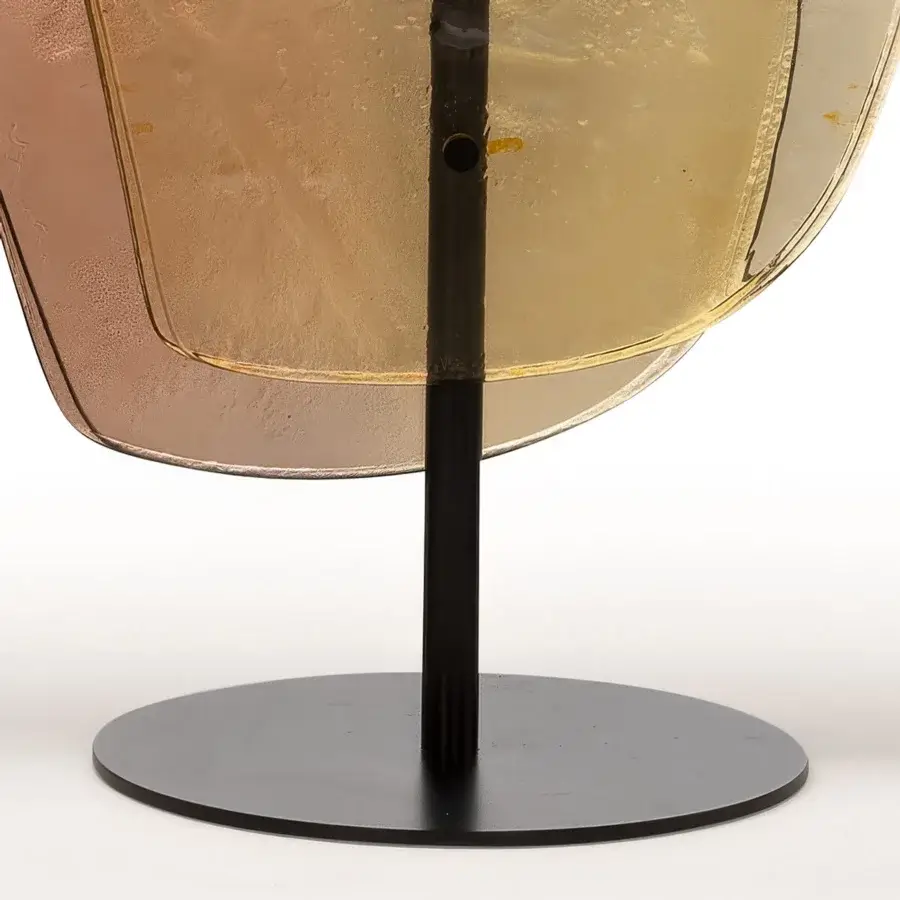 Distinguished Arte Veneziana Sfogio room divider crafted with warm bronze and yellow ochre glass panels exhibiting a matt black lacquered metal structure